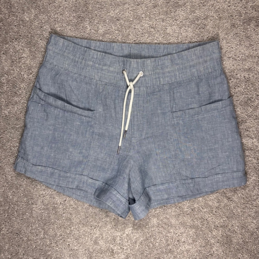 Athleta Cabo Linen 4" Short Blue Heathered Drawstring Waist 447245 Womens Size 8 - Picture 1 of 11